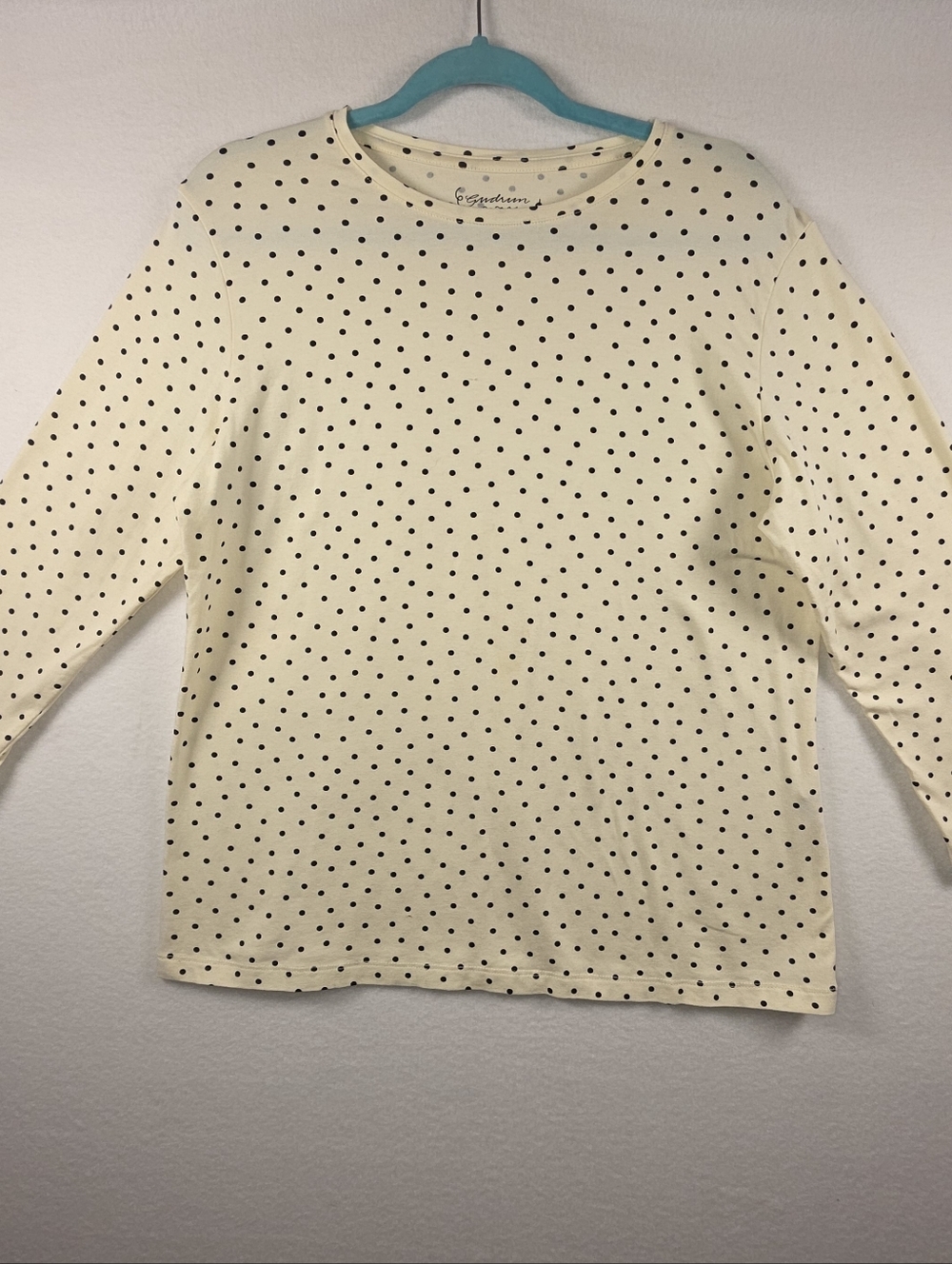 Gudrun Sjödén Polka Dot Organic Cotton Top L Cream Black Long Sleeve Minimalist